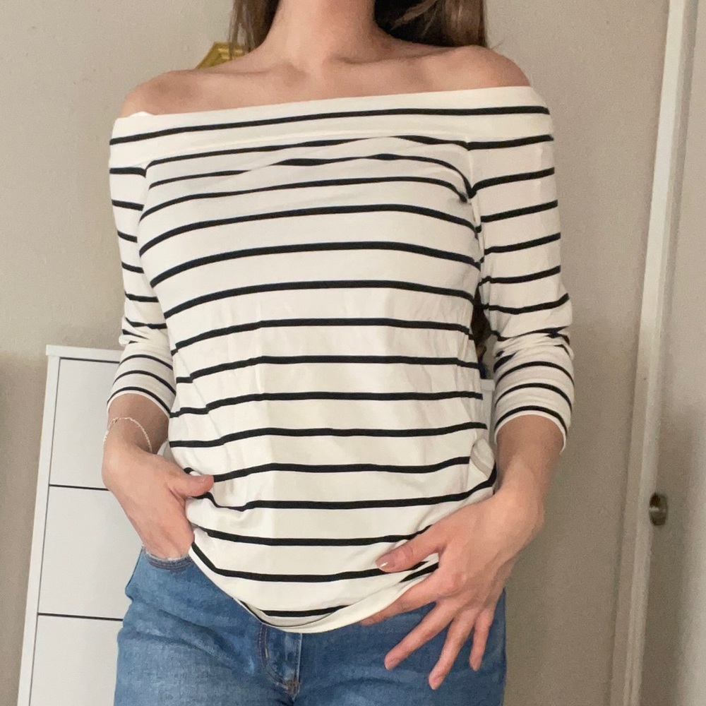 Loft Off The Shoulder Striped Blouse